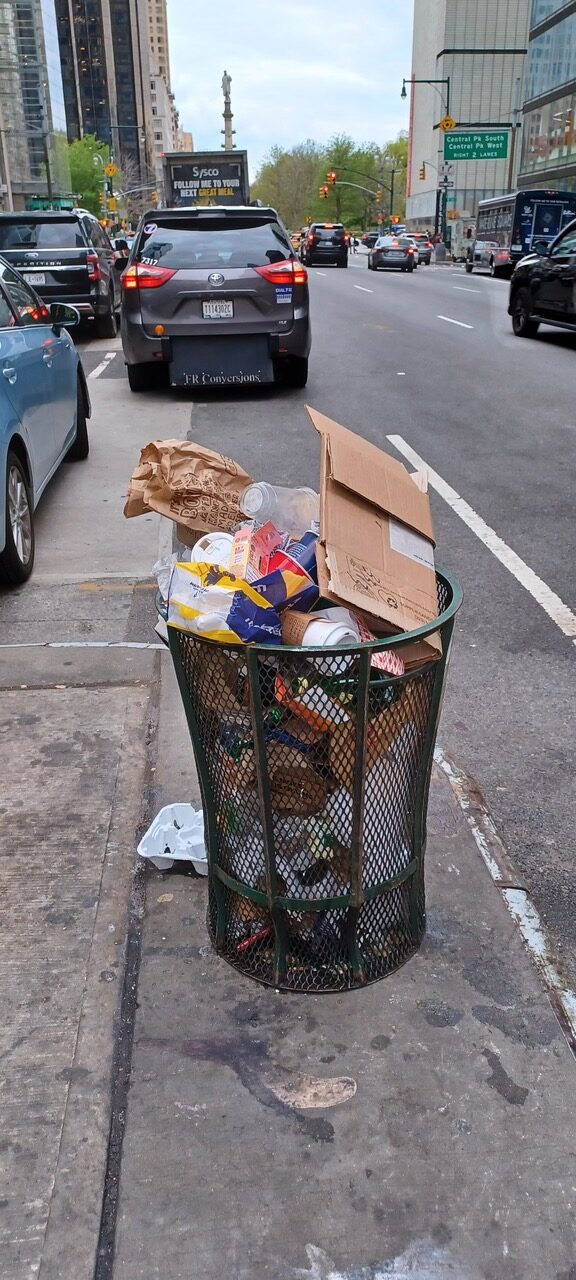 A corner basket past capacity.